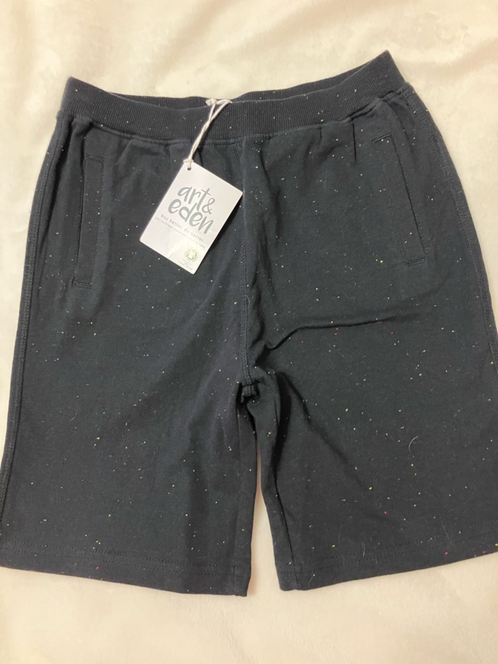 NWT Girls 12 Art & Eden Black Speckled Cotton Shorts w/ front pockets